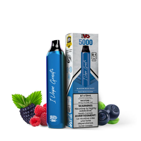 Blazin Blue Razz IVG Bar Max 5000 Disposable Vape