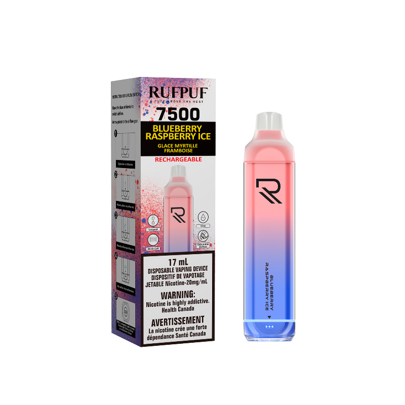 BEST VAPE SHOP RUFPUF BLUEBERRY RASPBERRY ICE DISPOSABLE (7500 PUFFS) MISTER VAPOR CANADA