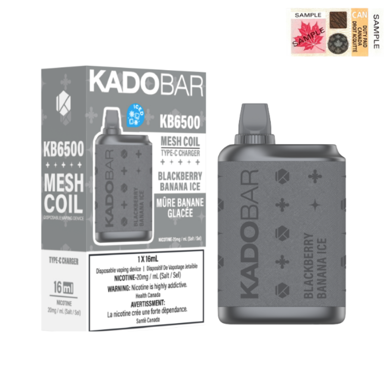 1. BEST RANK FLAVOUR KADO BAR BLACKBERRY BANANA ICE DISPOSABLE VAPE (6500 PUFFS) MISTER VAPOR CANADA