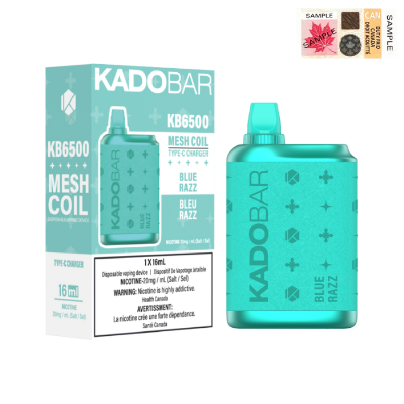 BEST SELLING KADO BAR BLUE RAZZ DISPOSABLE VAPE (6500 PUFFS) MISTER VAPOR CANADA Aurora, Scarborough, Brampton, Etobicoke, Mississauga, Markham, Richmond Hill, Ottawa, Oshawa, Vaughan, Toronto, York, North York