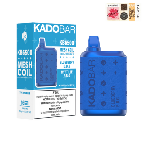 NUMBER 1. ONLINE VAPE STORE KADO BAR BLUEBERRY B.B.G  DISPOSABLE VAPE (6500 PUFFS) MISTER VAPOR CANADA