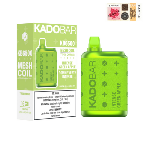 1. BEST ONLINE VAPE STORE KADO BAR INTENSE GREEN APPLE DISPOSABLE VAPE (6500 PUFFS) MISTER VAPOR CANADA