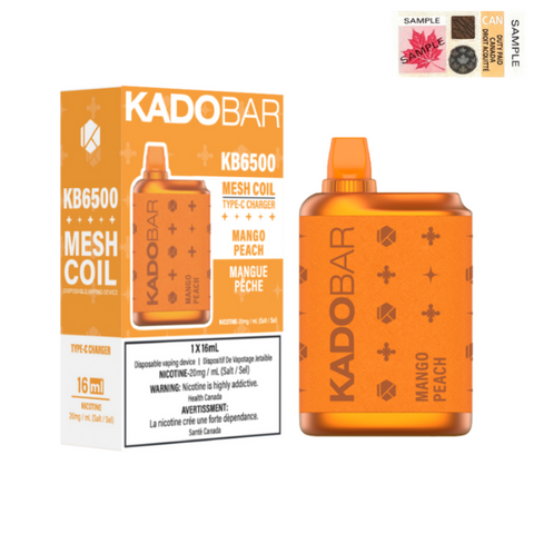 AVALIABLE NOW KADO BAR MANGO PEACH  DISPOSABLE VAPE (6500 PUFFS) MISTER VAPOR CANADA Aurora, Scarborough, Brampton, Etobicoke, Mississauga, Markham, Richmond Hill, Ottawa, Oshawa, Vaughan, Toronto, York, North York