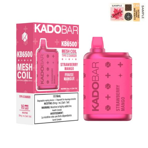 BEST SELLING KADO BAR STRAWBERRY MANGO DISPOSABLE VAPE (6500 PUFFS) MISTER VAPOR CANADA Aurora, Scarborough, Brampton, Etobicoke, Mississauga, Markham, Richmond Hill, Ottawa, Oshawa, Vaughan, Toronto, York, North York